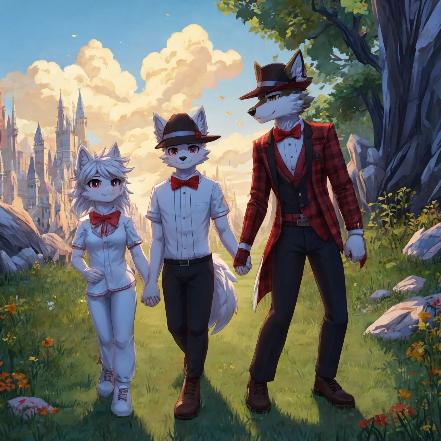 furry dragon and wolf holding hands looking forward roblox