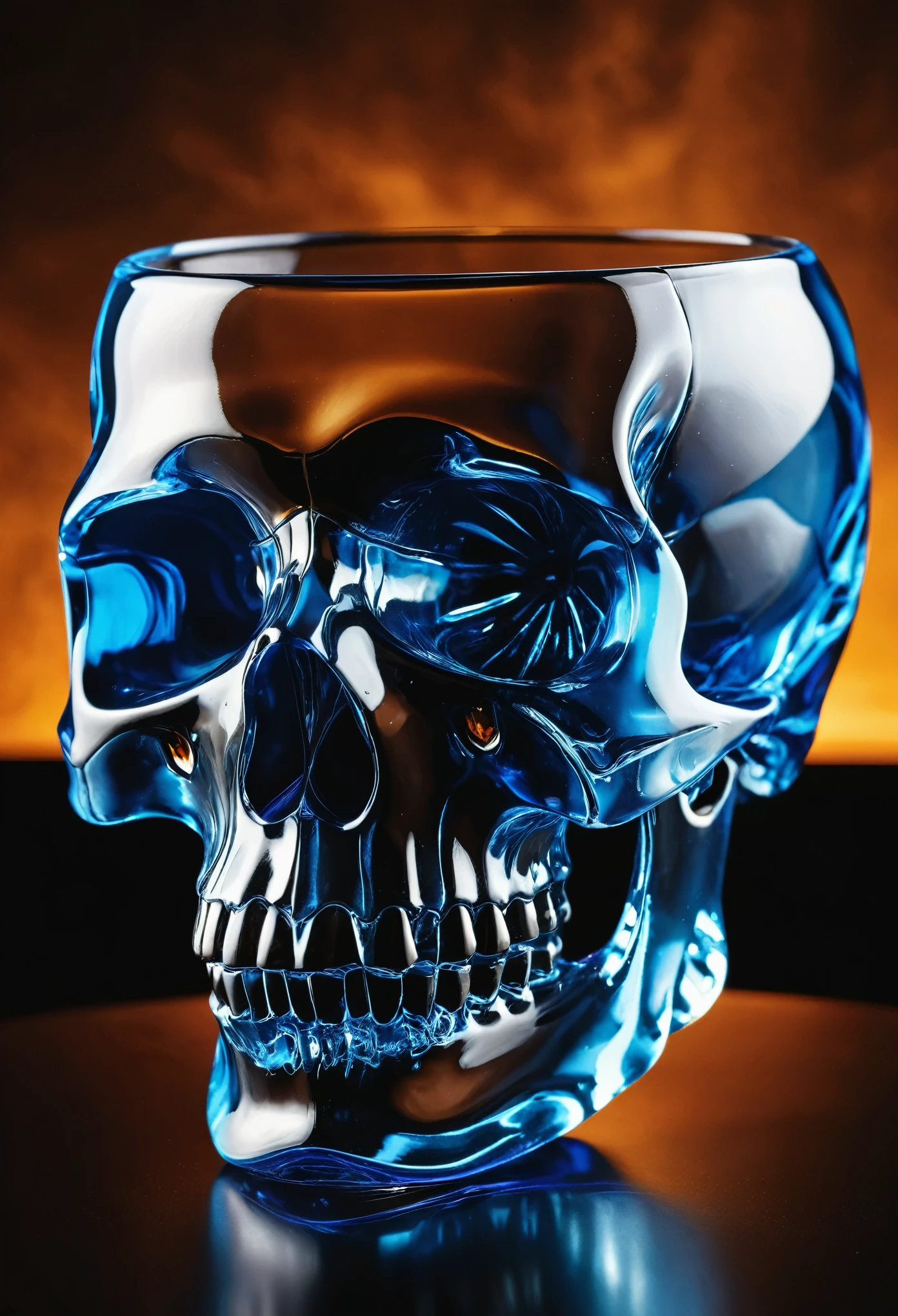 (best quality,4k,8k,highres,masterpiece:1.2),ultra-detailed,(realistic,photorealistic,photo-realistic:1.37),glass sculpture,skull-shaped,crystal-clear glass,fragile,elegant,fine details,master craftsmanship,exquisite design,highly intricate,delicate balance,translucent,reflective surface,subtle patterns,sublime artistry,metaphorical,mysterious fascination,play of light and shadow,ethereal vibe,hauntingly beautiful,pure aesthetics,sublime beauty,macabre elegance,luxurious feel,tactile texture,sublime balance,dark elegance,contrast between life and death,transparency,delicate crafting,polished edges,striking form,ceramic base,contrast between fragility and strength,unique charm,gothic allure,ghostly Skull Head Glass Cup,allure,epitome of artistry,impressive craftsmanship,marvelous masterpiece,majestic yet delicate,uniquely haunting,mesmerizingly eerie,exquisite resonance,embodying the enigmatic,artistic excellence,unveiling the mysteries of time,