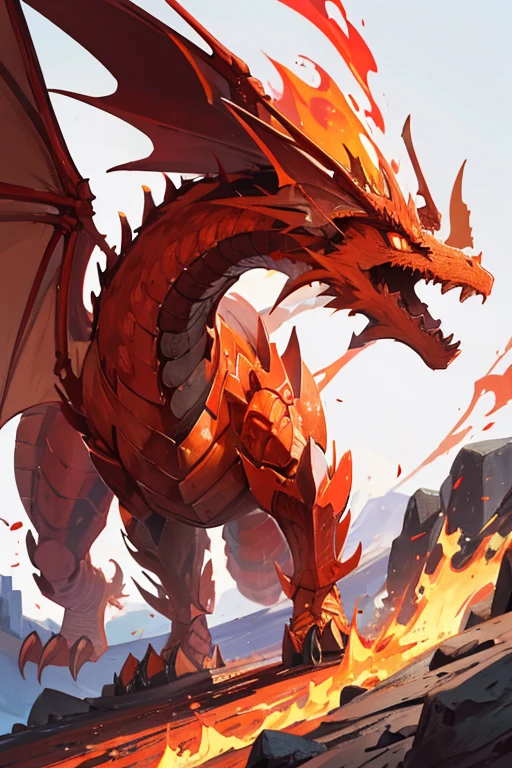 fire dragon standing on a mountain hill