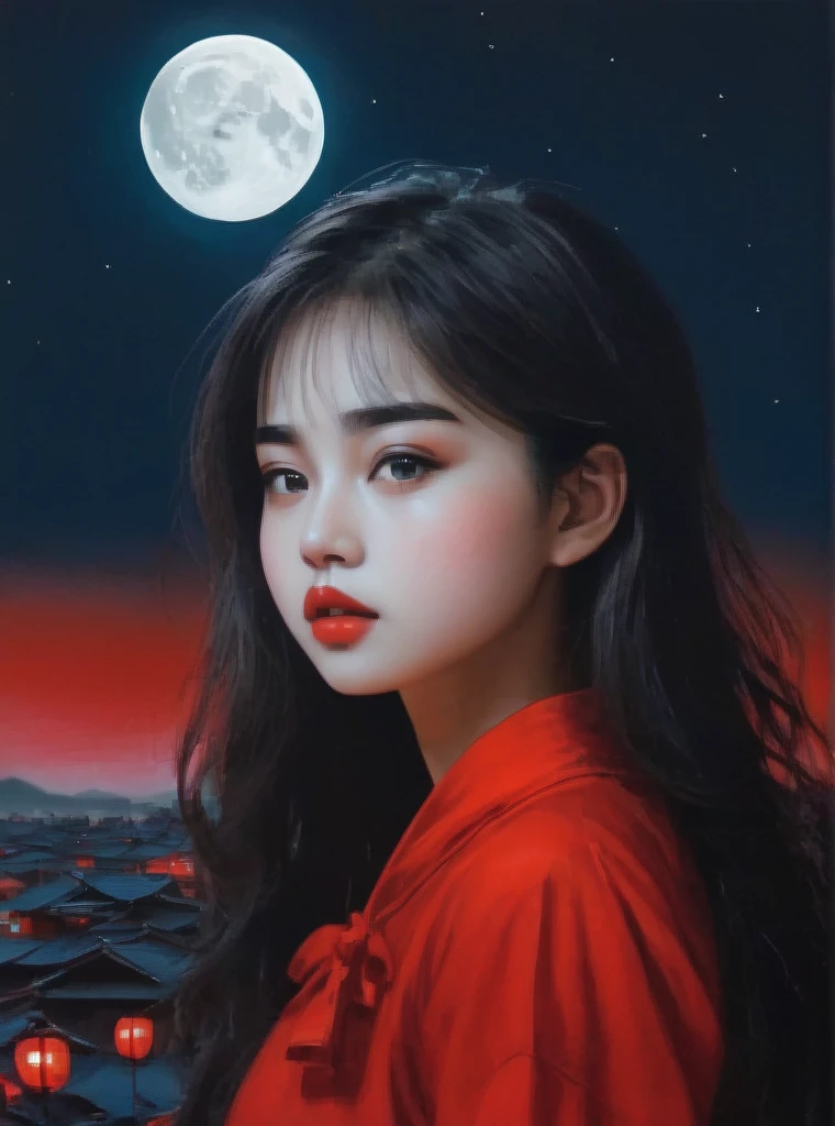 a girl in the red moon night 