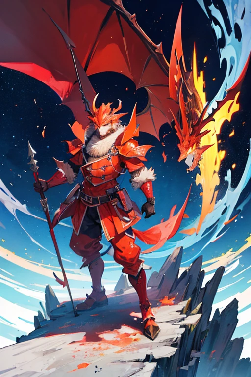 fire dragon standing on a mountain hill