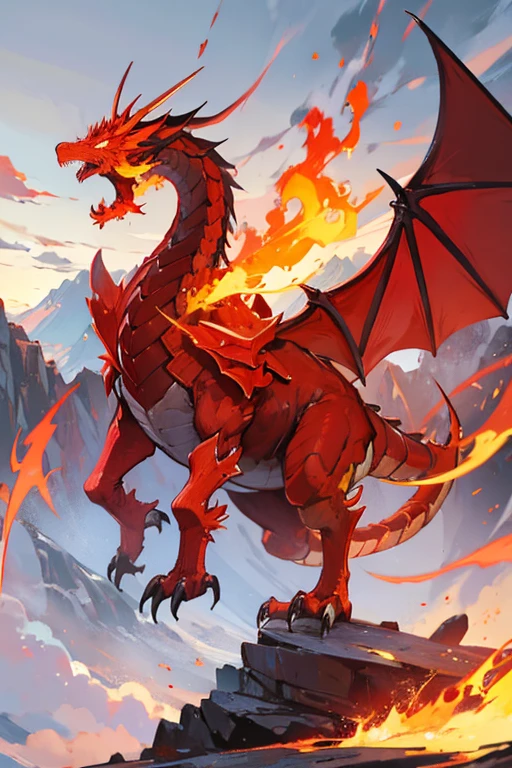 fire dragon standing on a mountain hill