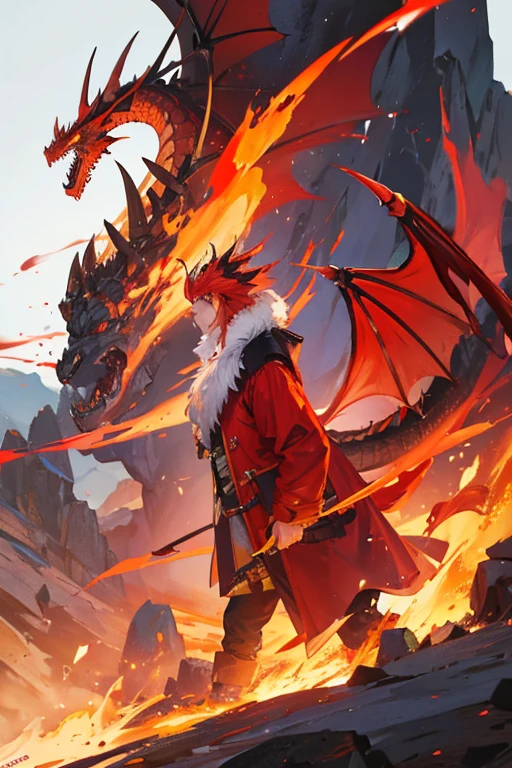 fire dragon standing on a mountain hill