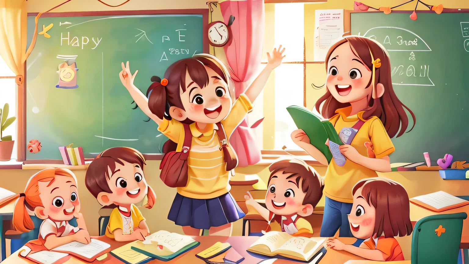 happy teacher, happy kids, classroom