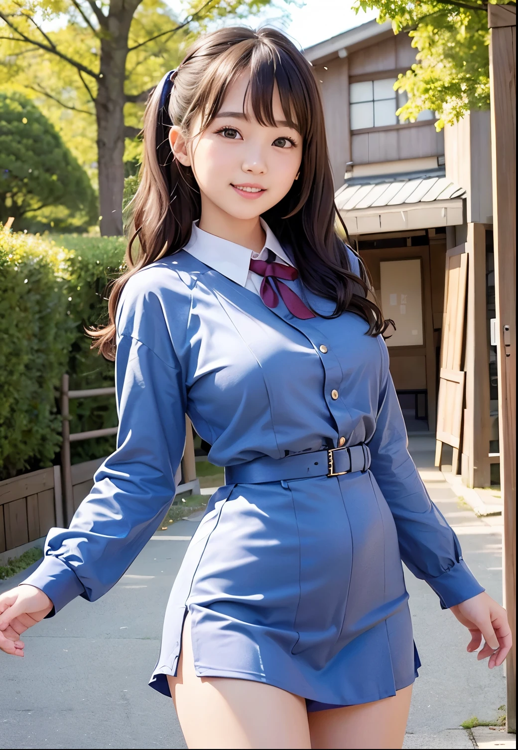 (Highest quality,masterpiece:1.3,Ultra-high resolution),(Very detailed、Caustics) (Realistic:1.4, RAW shooting、)Ultra-Realistic Capture、Very detailed、Natural skin texture、masterpiece、(A Japanese elementary school girl dressed as a policewoman:1.3)、Adorable expression、Expressions of happiness、10 years old、height: 140cm、Baby Face、Pure girl、Amazingly cute、Twin tail hairstyle、Curly Hair、Ribbon tie、Black Hair、Large Breasts、Shining thighs、Shining ass、Shooting on the main street of a tourist spot、Summer early morning、Background details、smile、An inviting gaze、(Anatomically correct)、Cowboy Shot、Attention to detail、