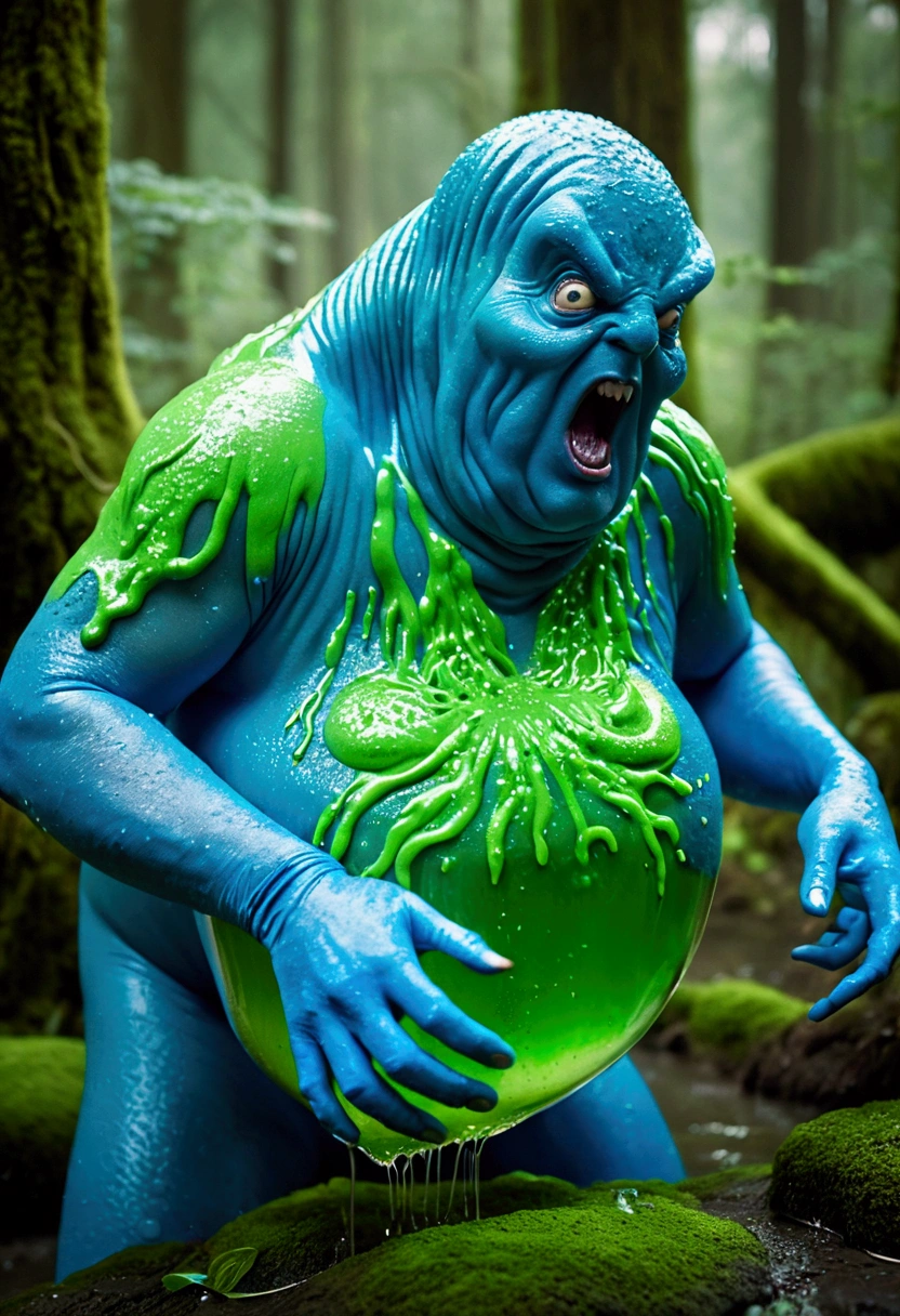 (Slime monster, Jelly body), Mucous body, soft mud, in Dadaist style, forest, with (blue and green) absurd elements, full body, award-winning, cinematic still, emotional, vignette, dynamic, vivid, (masterpiece, best quality, photorealistic, Professional, perfect composition, very aesthetic, absurdres, ultra-detailed, intricate details:1.3)