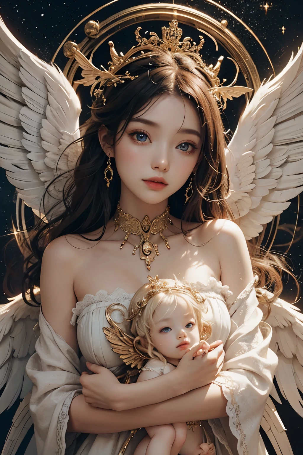 Cherub angel, with eight four pairs of wings, an eye in the center and several other eyes spread across the face of the celestial being