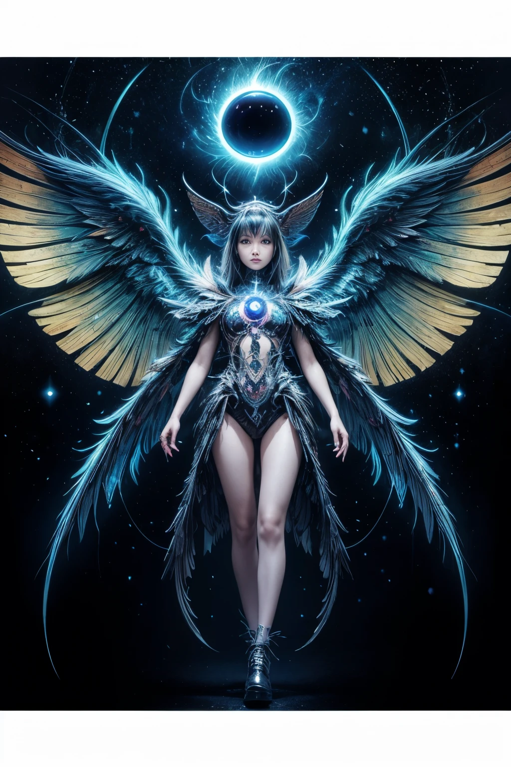 there is a photo of a bird with wings, neosur真实感. digitl art, highly detailed surreal vfx, ophanim has bird wings, beetle. hyper真实感, channeling third eye energy, 真实感 | beetle, digital visionary art, infinite angelic wings, nft art, neosur真实感, cosmic horror entity with wings