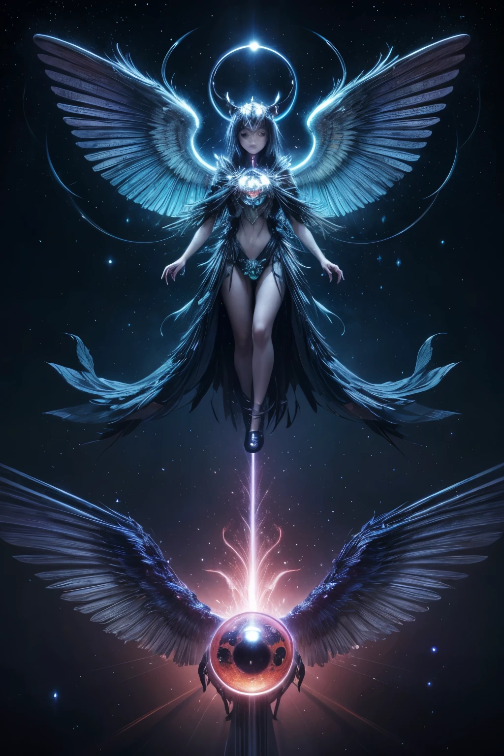 there is a photo of a bird with wings, neosur真实感. digitl art, highly detailed surreal vfx, ophanim has bird wings, beetle. hyper真实感, channeling third eye energy, 真实感 | beetle, digital visionary art, infinite angelic wings, nft art, neosur真实感, cosmic horror entity with wings
