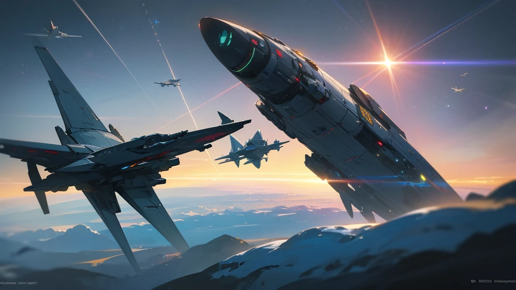 spaceships flying over a planet with a starfighter in the background, concept art by Gregorius Sickinger, winner of the cg society competition, space art, star citizen, star citizen digital art, world of war spaceships, star citizen origin 100i, science fiction spaceship in combat, spaceships flying, spaceships flying around, valkyrie fighter jet