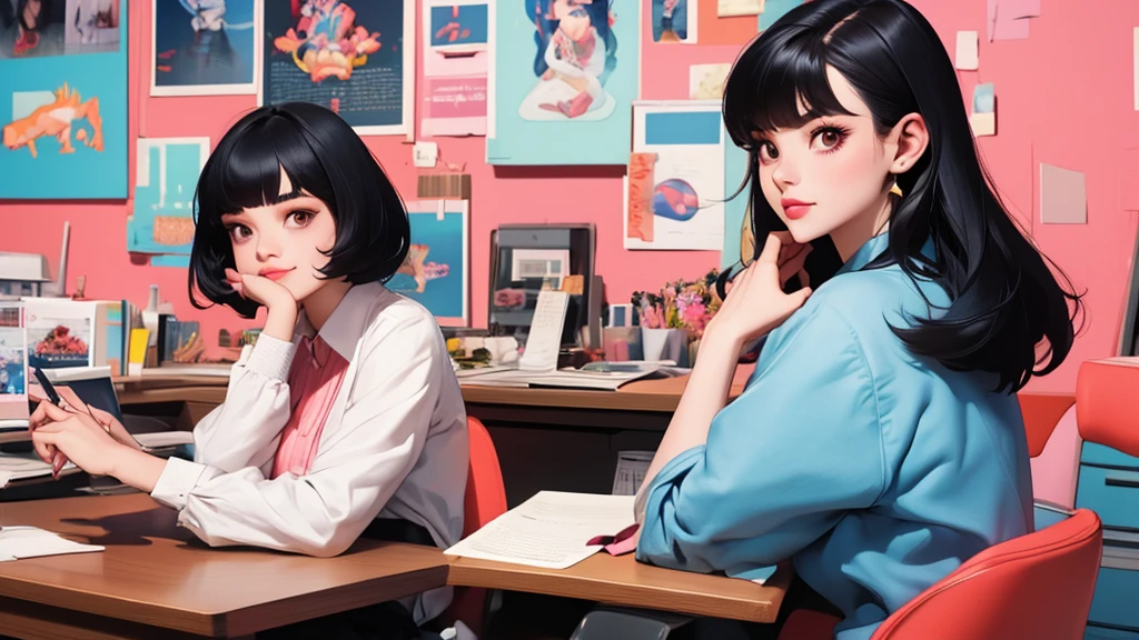 (Masterpiece, best quality), beautiful woman,black hair,short hair,pinch, asymmetrical bangs, bare chest, perfect face, beautiful face, draw, beautiful big eyes, big breasts, smile, perfect body,sit,chair,Deluxe bedroom, Bright colors, (3D image)