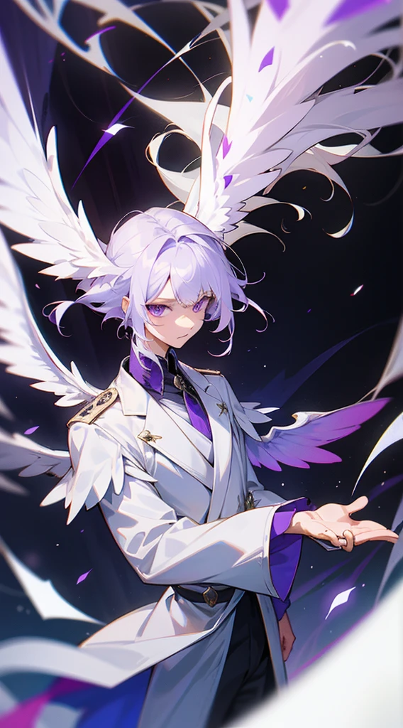 26-year old prince white hair and purple eyes with wings