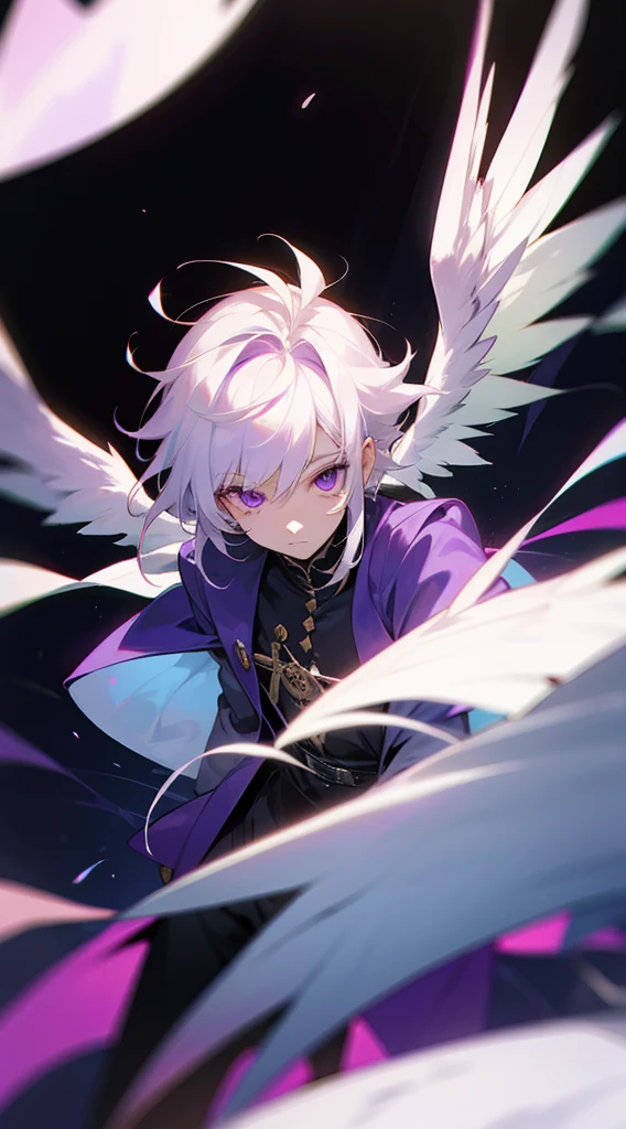 26-year old prince white hair and purple eyes with wings