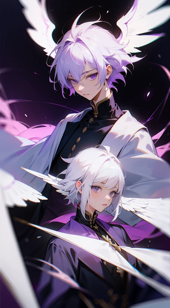 26-year old prince white hair and purple eyes with wings