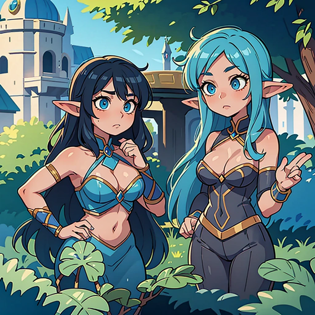 best quality, masterpiece)), Young woman, blue hair, beautiful eyes, enchantress, magic, Hogwarts, magic, Perfect limbs, elf, revealing fantasy clothing