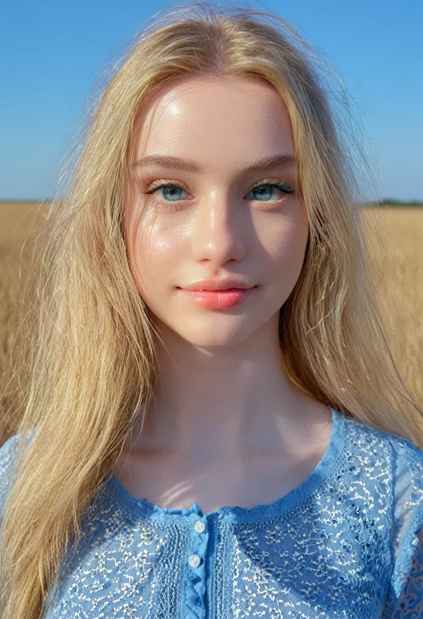((intricate details, pale skin)), solo, very detailed, detailed face, very long hair, picture of a beautiful young woman, NOT Dasha Taran, sfw, ((natural blonde hair)), High Definition RAW Photography, 16k photography, (full body), standing, delicate facial features, pretty face, detailed full body, visible from head to knees, (bright sky-blue eyes:1.2), mesmerizing eyes, emotive longing expression, (cinematic, film grain:1.1), smiling, sunlight ilumination