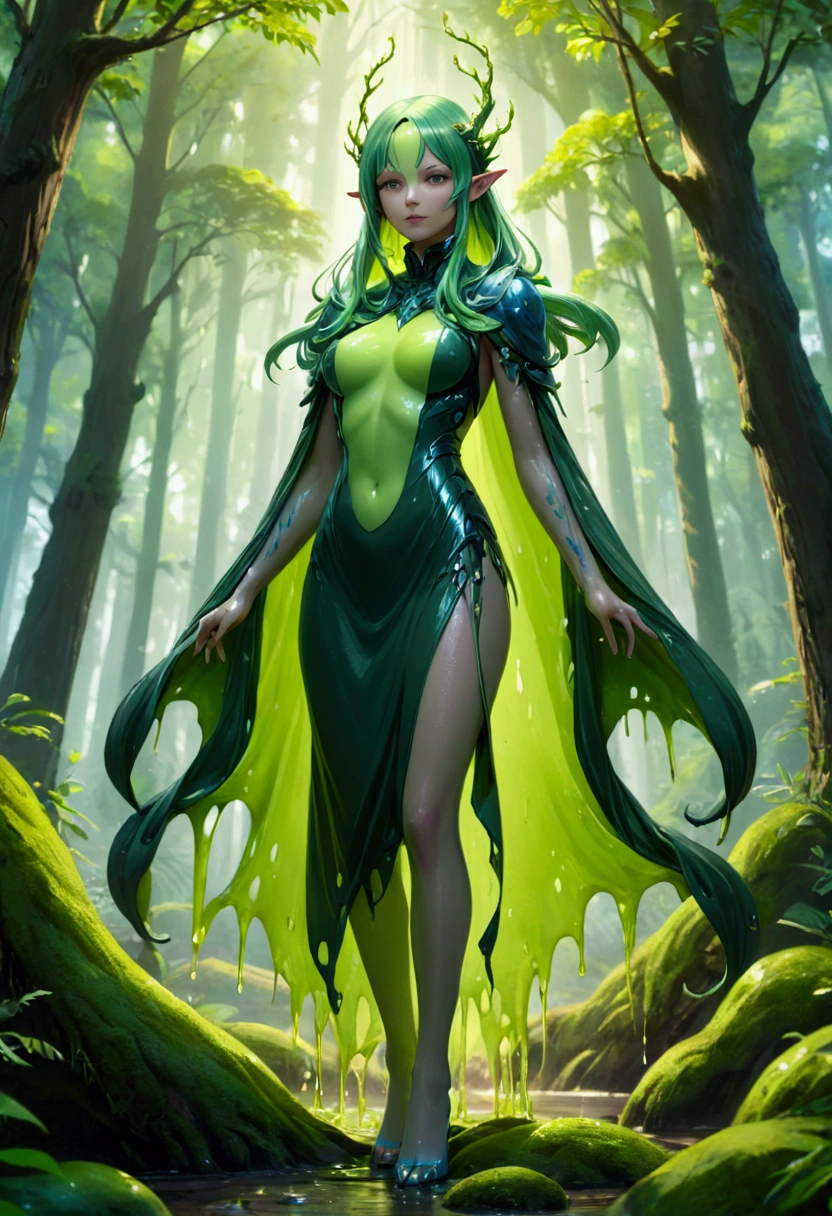 Slime, fantasy art, forest, full body, cinematic still, (best quality, masterpiece, photorealistic), very aesthetic, perfect composition, intricate details, ultra-detailed, vivid colors