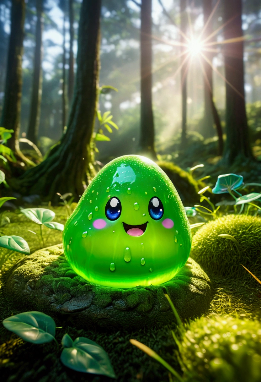 (cute Slime, fantasy creature), fantasy art, an imaginative scene on floating clouds with a dreamy sky in the background, full body, award-winning, cinematic still, emotional, vignette, dynamic, vivid, (masterpiece, best quality, photorealistic, Professional, perfect composition, very aesthetic, absurdres, ultra-detailed, intricate details:1.3)​