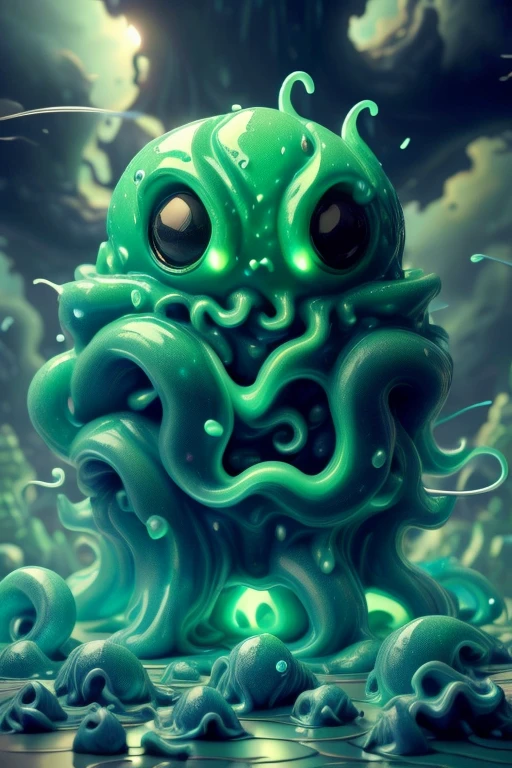 Slime monster, amorphous slime of monstrous colors ,Slime creature with tentacles and many mouths, Cthulhu
masterpiece,Highest quality,8k,High resolution,
Fantastic,scary,horrific, non euclidean
Please draw a amorphous Cthulhu from H.P. Lovecraft. Gelatin slime monster of viscous ooze with tendrils of slime. Slime monster in a stone city, slime droplets and puddles litter the city. dark blue cloudy sky, madness of slime, slime bubbling and pulsating. stone covered by the gooey slime. Monster slime.