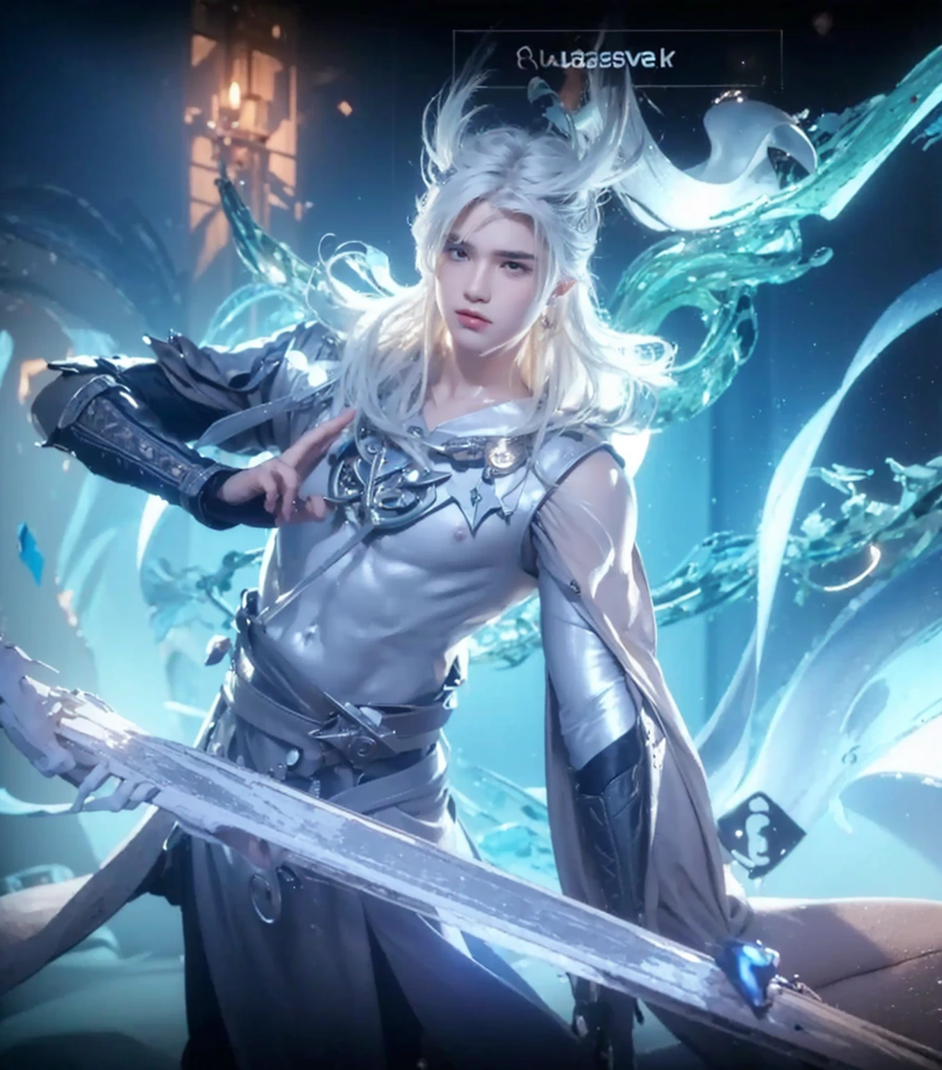 ((BEST quality,8k,Masterpiece:1.3)),upper body,,Sharp focus:1.2,hansome boy with perfect figure,higly detailed facial and skin teksture,Detail eyes,double eyelids,interior view,ferpect lightning,long hair