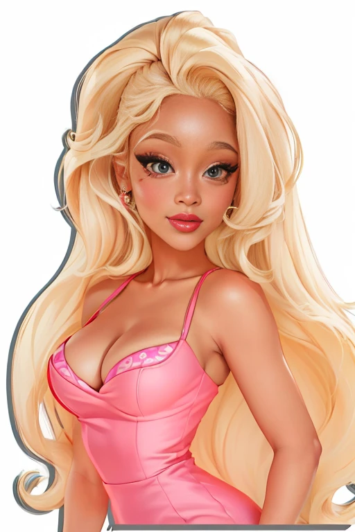 8k, a cartoon picture of a woman with long blonde hair and a pink dress, blonde - haired princess, lola bunny fanart, inspired by Tina Blondell, her skin is light brown, long blonde hair and large eyes, she has olive brown skin, cartoon artstyle, inspired by Alexis Simon Belle, disney character, long blonde hair and big eyes, disney art style