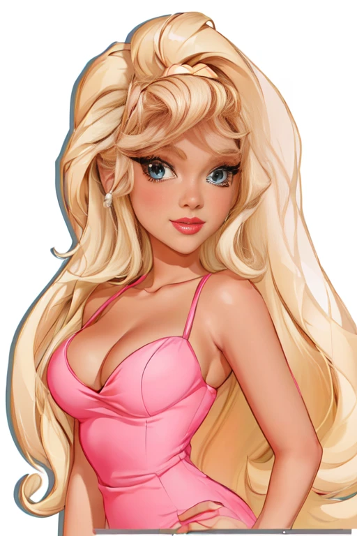 8k, a cartoon picture of a woman with long blonde hair and a pink dress, blonde - haired princess, lola bunny fanart, inspired by Tina Blondell, her skin is light brown, long blonde hair and large eyes, she has olive brown skin, cartoon artstyle, inspired by Alexis Simon Belle, disney character, long blonde hair and big eyes, disney art style