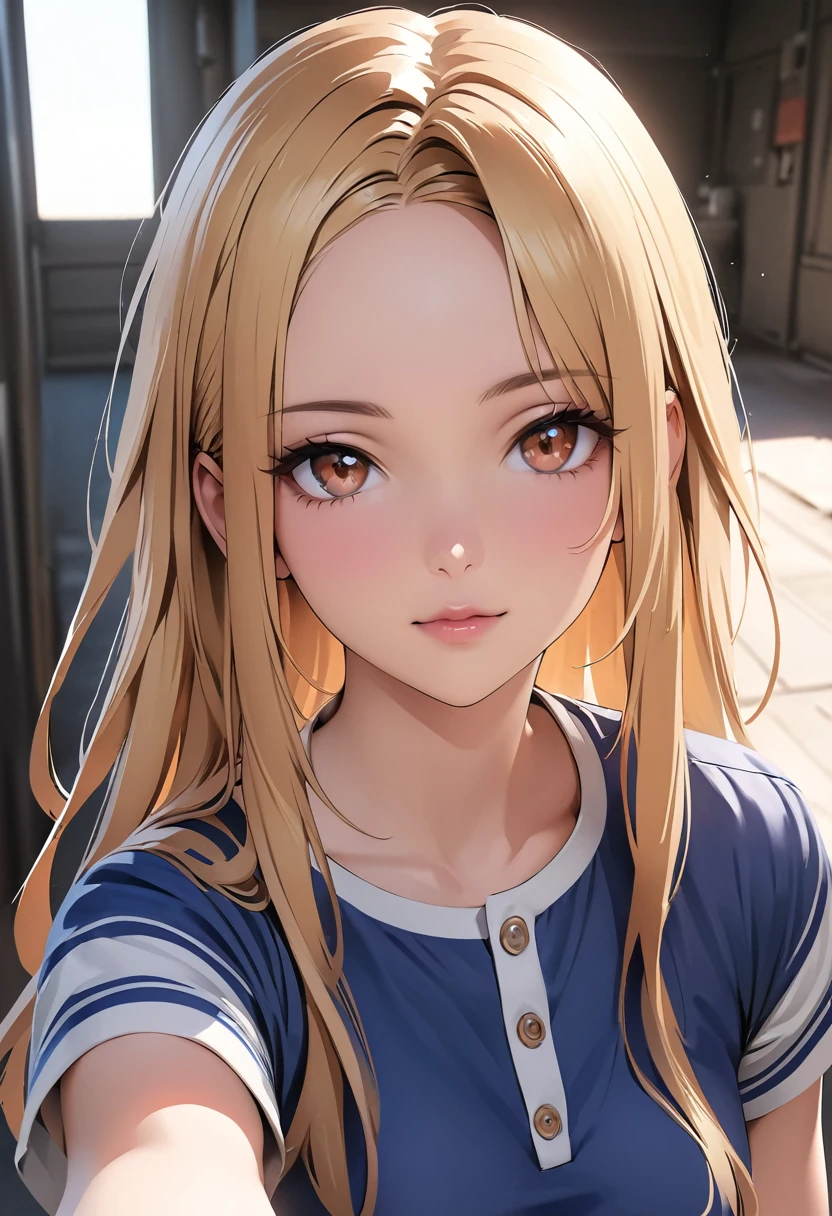 A blonde woman with long hair and a blue dress is posing for a photo, Realistic anime art style, Photorealistic anime girl rendering, Smooth anime CG art, Anime realism style, Realistic art style, Realistic young anime girl, Gorgeous digital painting, Realistic Anime 3D Style, Beautiful anime portraits, Realistic anime art style, Close-up character portraits, 3D Anime Real, Anime style portrait