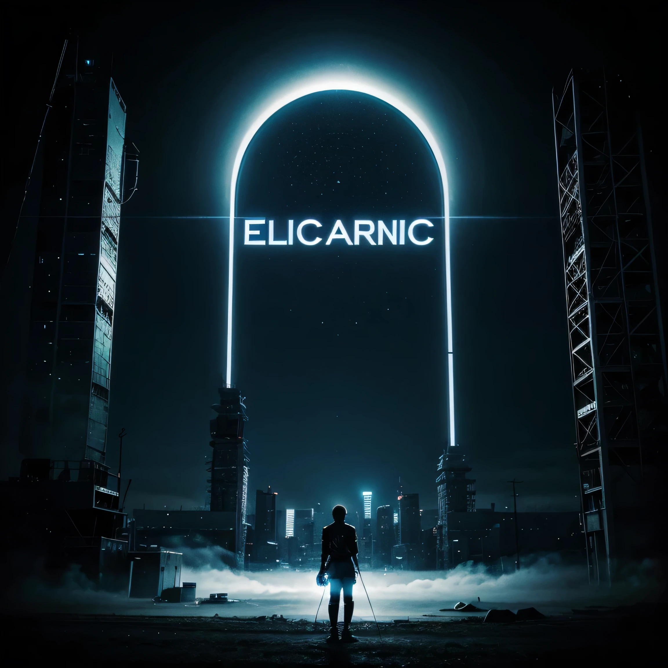 epic electronic music album cover with a name waiting