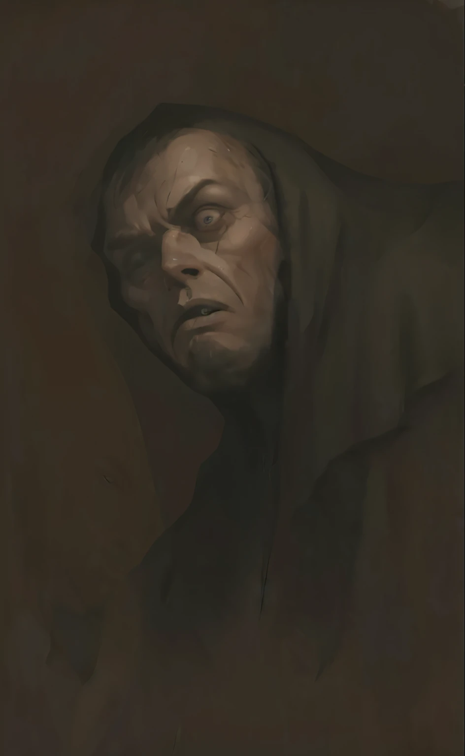 "A dark, biblical-style illustration of a man with a face resembling a rat, combined with a congenital disfigurement causing half of his face to sag as if the bone structure cannot hold the skin in place. The left side of his face droops significantly, creating a surreal and haunting effect. He has a haunted expression, with hollow eyes and gaunt features, depicted in the dramatic, intricate style of Gustave Doré --ar 1:1"
