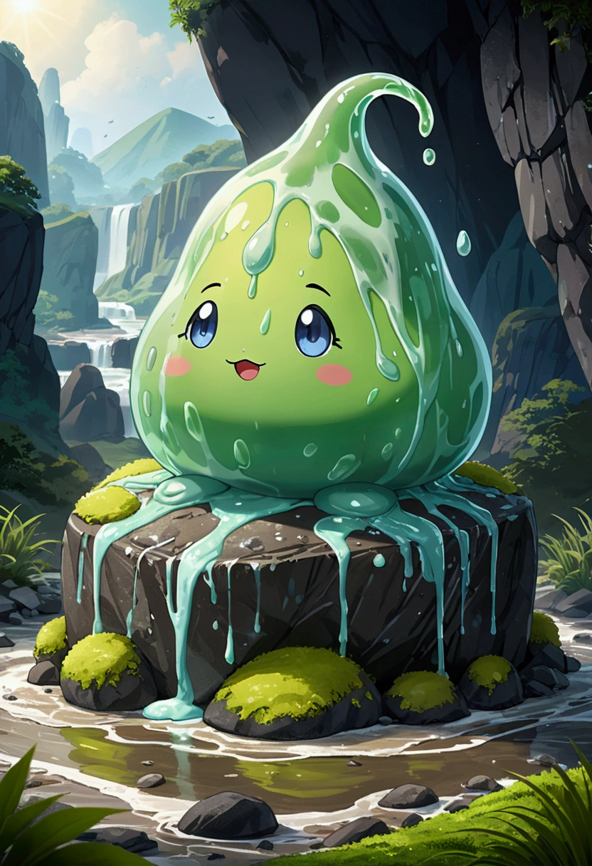(cute Slime, fantasy creature), fantasy art, an imaginative scene on floating clouds with a dreamy sky in the background, full body, award-winning, cinematic still, emotional, vignette, dynamic, vivid, (masterpiece, best quality, photorealistic, Professional, perfect composition, very aesthetic, absurdres, ultra-detailed, intricate details:1.3)​