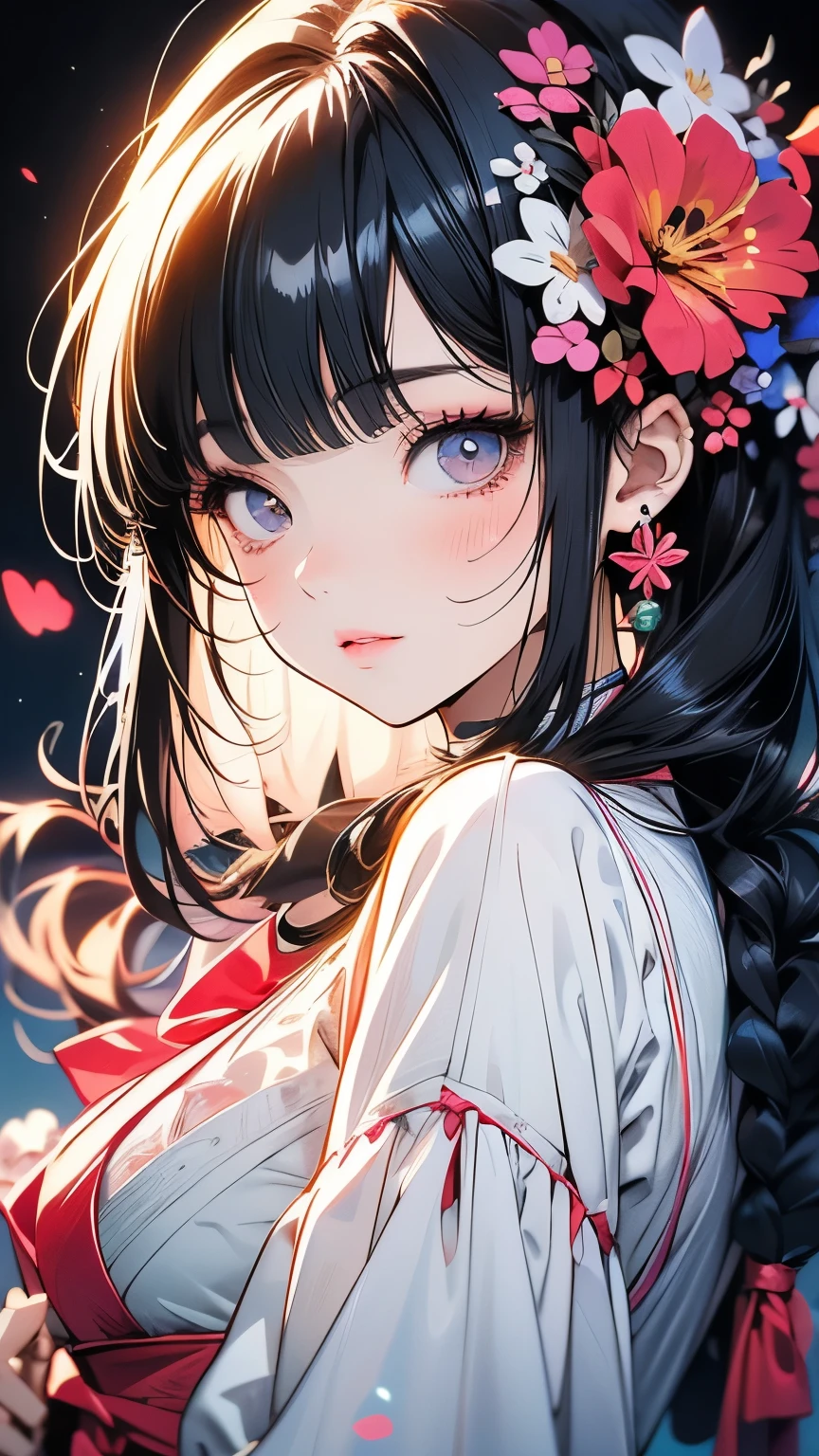 Anime-style girl with long hair and flowers, Cute anime waifu in a nice dress, Beautiful Anime Girls, Cute and detailed digital art, Beautiful anime portraits, pixiv artstationのguweiz, Gweiz-style artwork, Guweiz on ArtStation Pixiv, Detailed digital anime art, Anime Style 4k