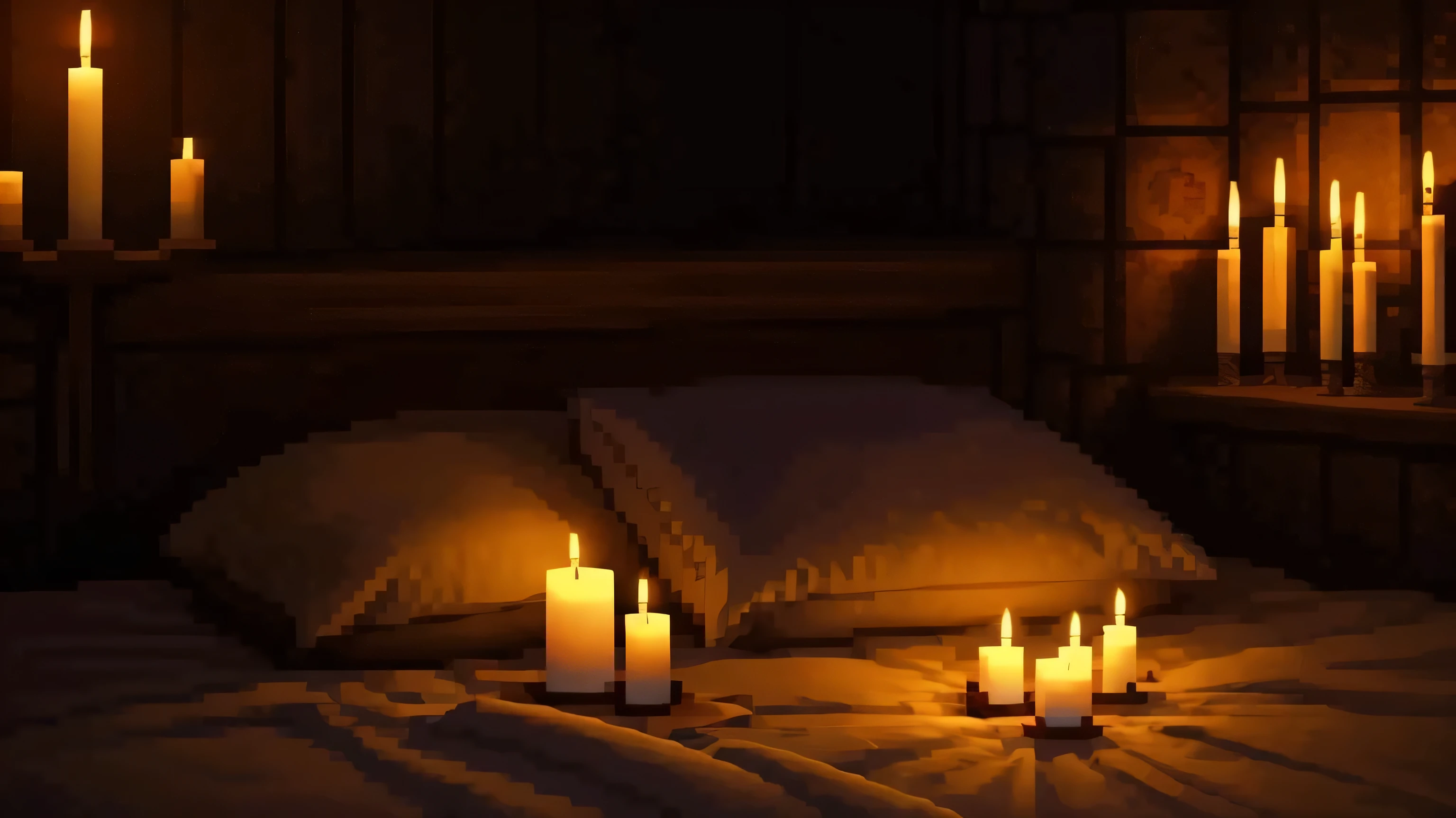Blanket on the bed by candlelight. Middle Ages.