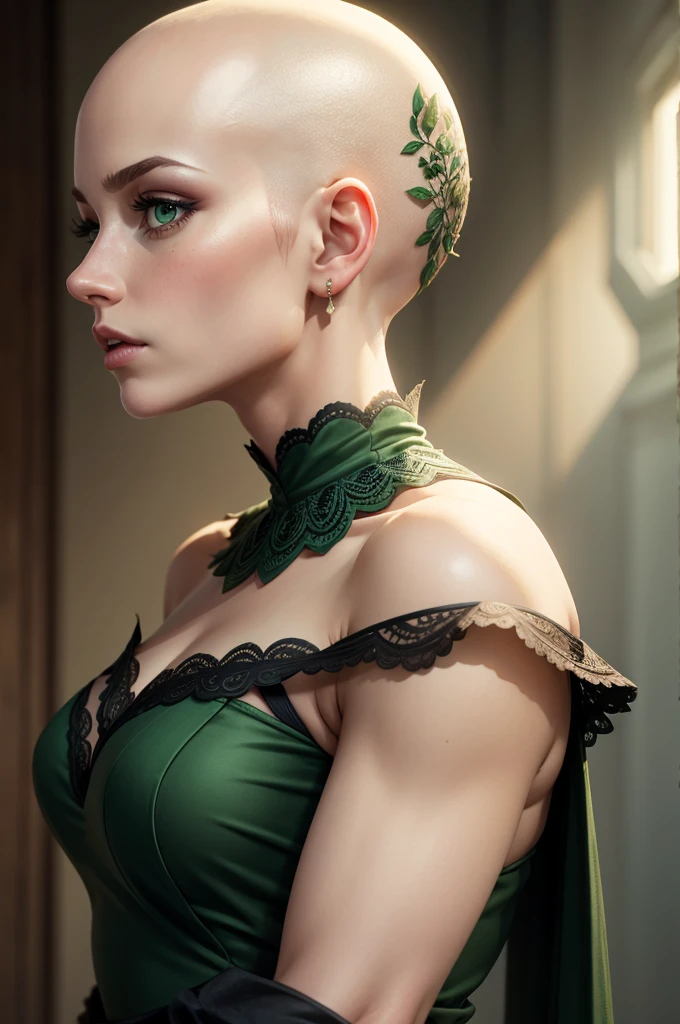 4k, a Female Goblin, eye contact, focus, background indoors, precisionism,, ((((cinematic look)))), soothing tones, insane details, intricate details, hyperdetailed, low contrast, soft cinematic light, dim colors, exposure blend, hdr, faded, slate gray atmosphere