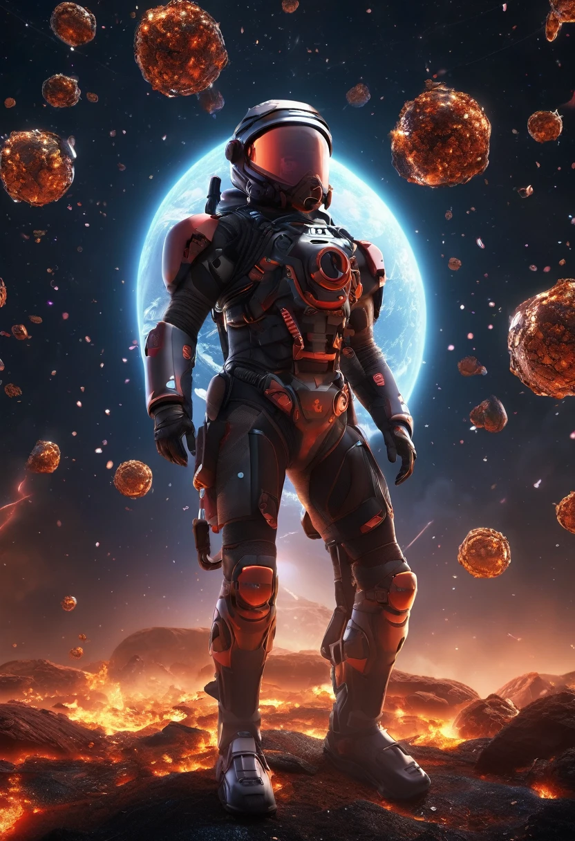 cinematic film still professional 3d model anime artwork concept art a masterpiece oil painting, comic comic Dreamscape an futuristic pilot suit falling backwards into the cosmos, the space suit looks like something out of a science fiction anime . Surreal, ethereal, dreamy, mysterious, fantasy, highly detailed . highly detailed, psychedelic, vibrant, highly detailed . digital artwork, illustrative, painterly, matte painting, highly detailed, he is panicking, scared . key visual, vibrant, highly detailed . octane render, highly detailed, volumetric, dramatic lighting, glossy, lense flare, shiny surface, reactor core, heavy armor, black and fire red color scheme, aggressively wolf designed helmet, on cosmic fire . shallow depth of field, vignette, highly detailed, high budget, bokeh, cinemascope, moody, epic, gorgeous, film grain, grainy