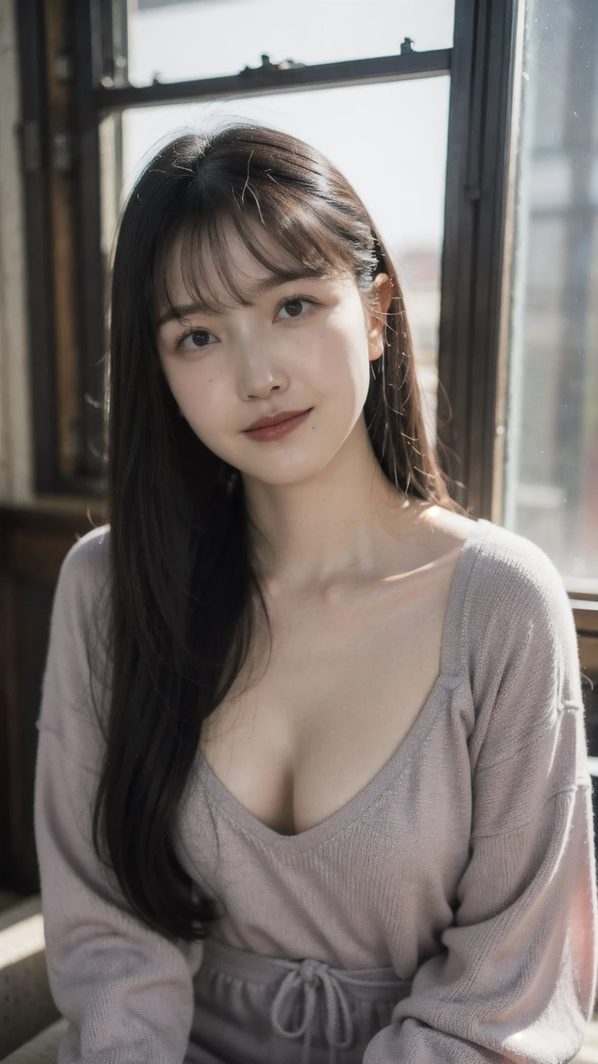 realistic photos of (1 cute Korean star) flipped hair, thin makeup, big breasts, sexy erotic tiny string of G-string lingerie, at the train station, clear facial features of Canon EOS, 16k, high resolution, sharp and realistic details, overexposure, cut-in, UHD, high resolution, best quality, 3/4 body, little smile, (sweating), ((long hair)).