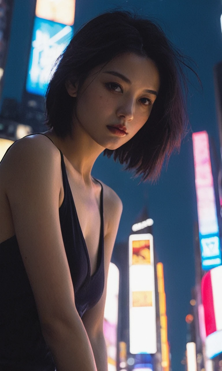 xxmixgirl,1 female detailed face time square detailed background cyberpunk shadow dramatic lighting by Bill Sienkiewicz ( SimplepositiveXLv1:0.7)