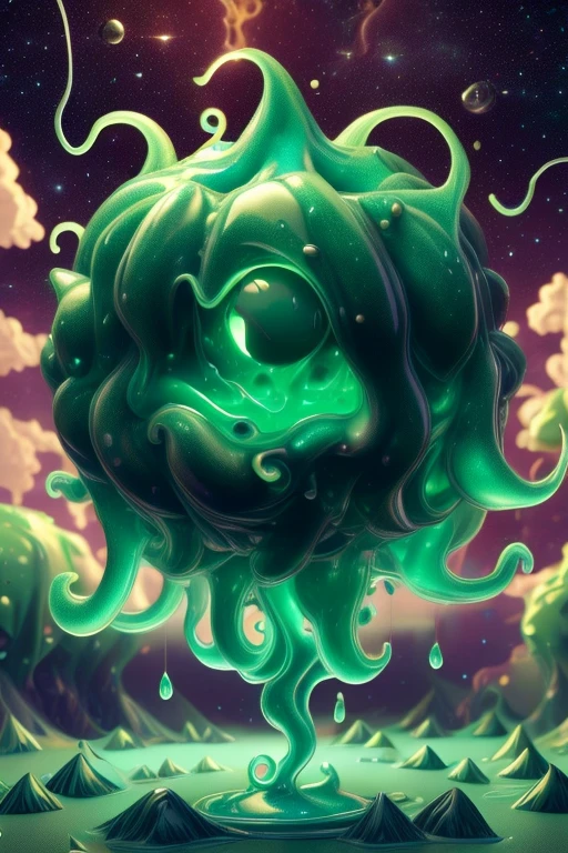 Slime monster, amorphous slime of monstrous colors ,Slime creature with tentacles and many mouths,
masterpiece,Highest quality,8k,High resolution,
Fantastic,scary,horrific, non euclidean
Please draw a amorphous slime mosnter from H.P. Lovecraft. bubbly slime monster of viscous ooze with tendrils of slime. Slime monster in outer space, planets orbiting around the slime, alien god slime, stars orbiting the slime, madness of slime, slime turning and flowing. Monster slime.