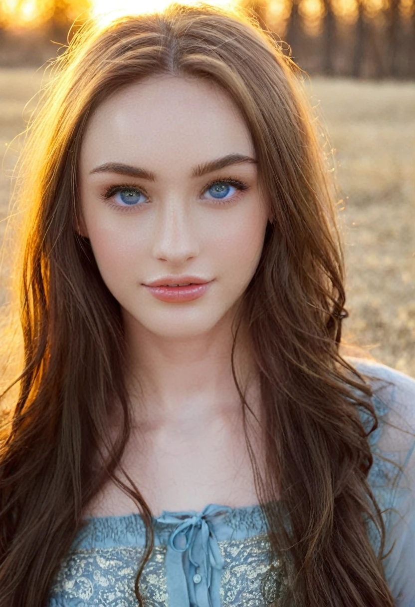 ((intricate details, pale skin)), solo, very detailed, detailed face, very long hair, picture of a beautiful young woman, NOT Dasha Taran, similar to Megan Fox face, sfw, ((natural blonde hair)), High Definition RAW Photography, 16k photography, (full body), standing, delicate facial features, pretty face, detailed full body, visible from head to knees, (bright sky-blue eyes:1.2), mesmerizing eyes, emotive longing expression, (cinematic, film grain:1.1), smiling, sunlight ilumination