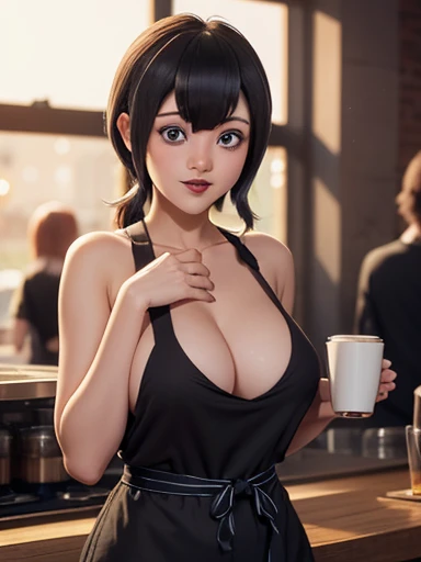 good aninomy, Masterpiece, Best Quality, 4k, 8k, professional photography, Luz tinue, infoque nítido,1 girl,
Meme_with hielo_linte_with_mama_milk_propiowaifu, propiowaifu,Starbucks, 
coffee shop, blurred background, bokeh, light particles,  apron, barista, mamas, neckline, clavicle, cup, green_apron, Café,  tinincia, tinincia_cup, 
 with hielo_linte_with_mama_milk_(Meme), looking_in_viewer, Meme, naked_apron, side chest, Alone, curves, narrow waist, 
cheered up_mono_propiowaifu,www.propiowaifu.with,
wide,mamas,huge mamas,large mamas,hits,Blue eyes,Side locks,lipstick,withstituir,by rubio,pelo intre los ojos,Horse tail,Red lips,eyebrows visible through hair,
