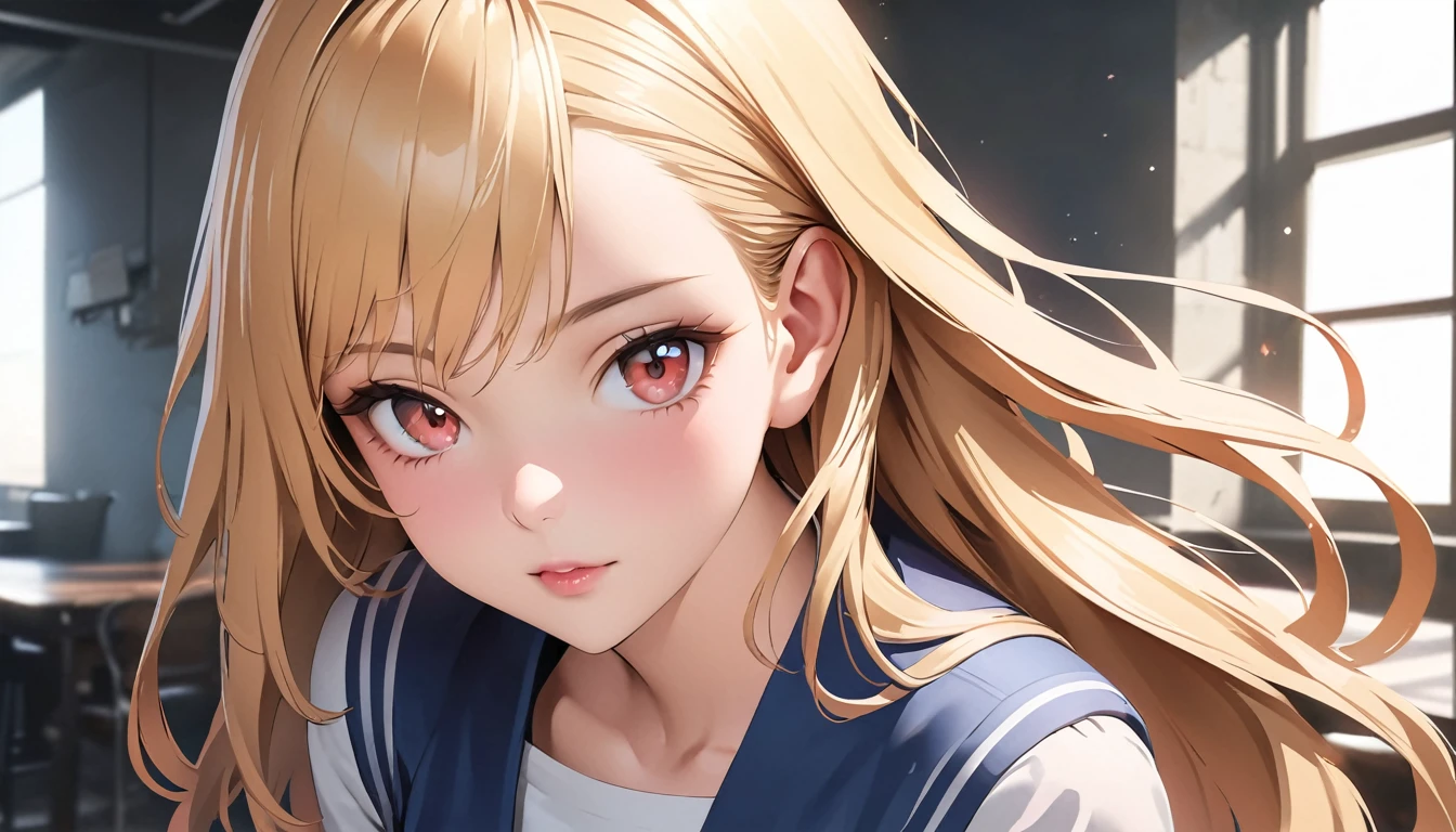 A blonde woman with long hair and a blue dress is posing for a photo, Realistic anime art style, Photorealistic anime girl rendering, Smooth anime CG art, Anime realism style, Realistic art style, Realistic young anime girl, Gorgeous digital painting, Realistic Anime 3D Style, Beautiful anime portraits, Realistic anime art style, Close-up character portraits, 3D Anime Real, Anime style portrait