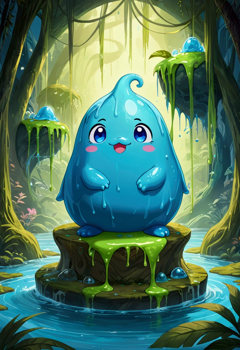 (cute Slime, fantasy creature), fantasy art, an imaginative scene on floating clouds with a dreamy sky in the background, full body, award-winning, cinematic still, emotional, vignette, dynamic, vivid, (masterpiece, best quality, photorealistic, Professional, perfect composition, very aesthetic, absurdres, ultra-detailed, intricate details:1.3)​