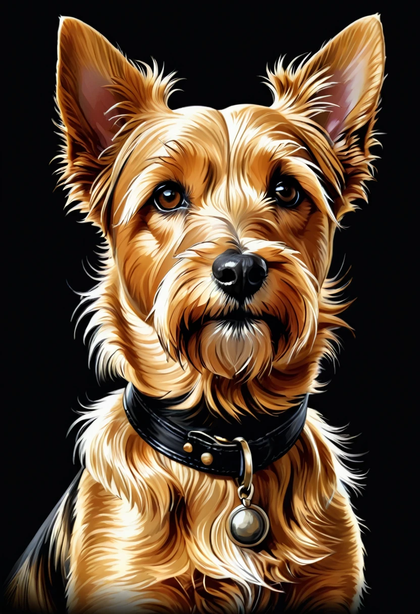 Golden Terrier on black background, sharp edges, ​masterpiece, drawn with pencil, Vector image