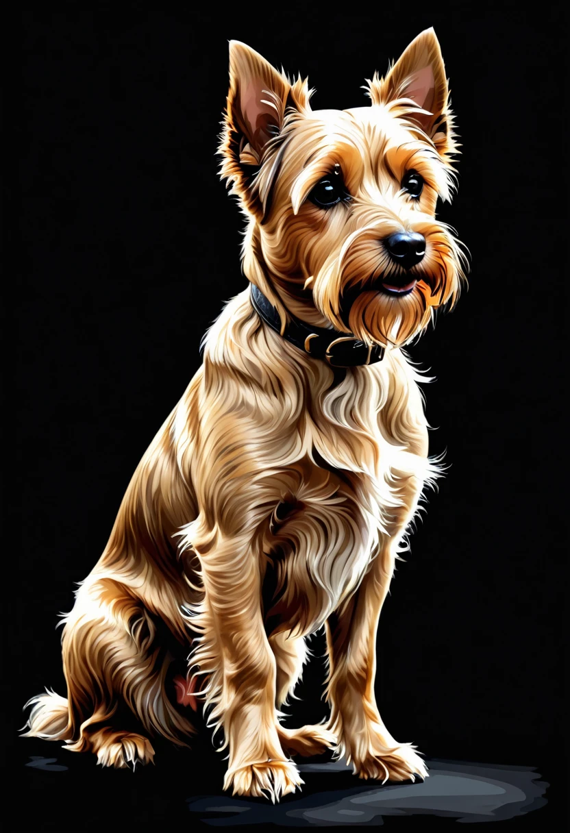 Golden Terrier on black background, sharp edges, masterpiece, drawn with pencil, Vector image