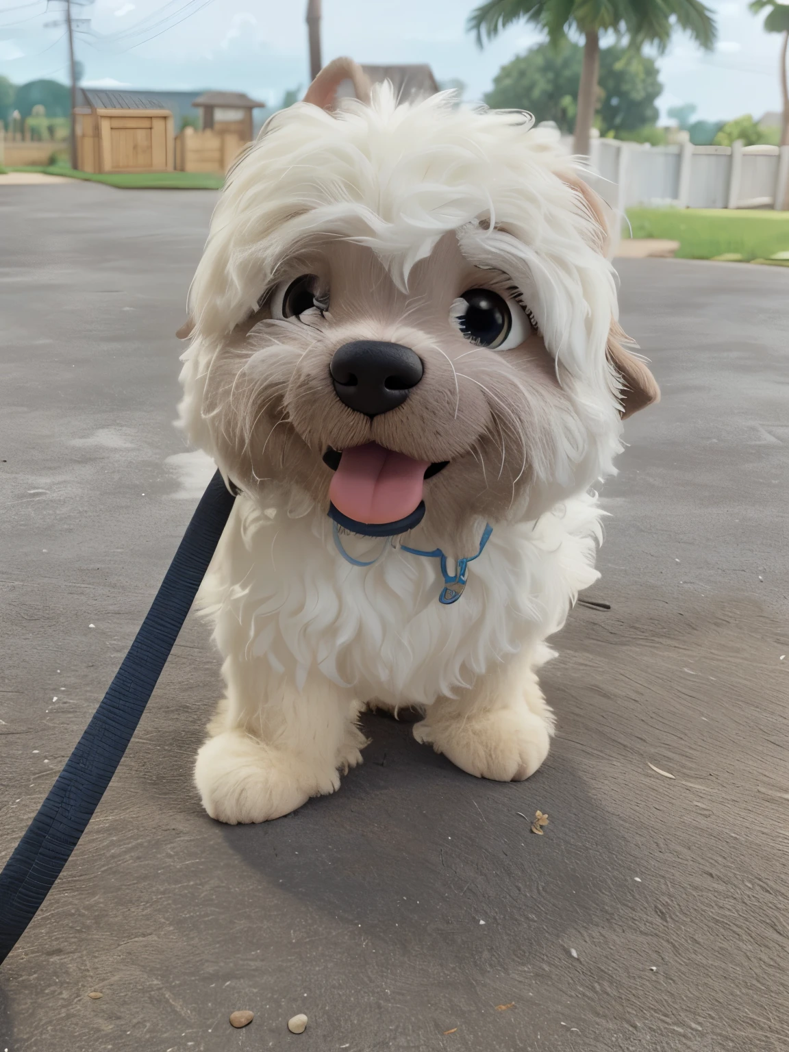 Create a Disney Pixar-style character, Puppy, fluffly, in garden