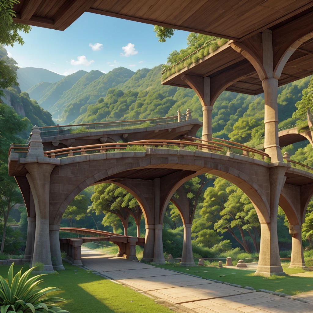 Bridges and Viaducts:
Estrutura principal: Stone for resistance.
Suspended Elements: Bamboo and other fibrous plants.
Passage Surface: Wood and compacted clay.