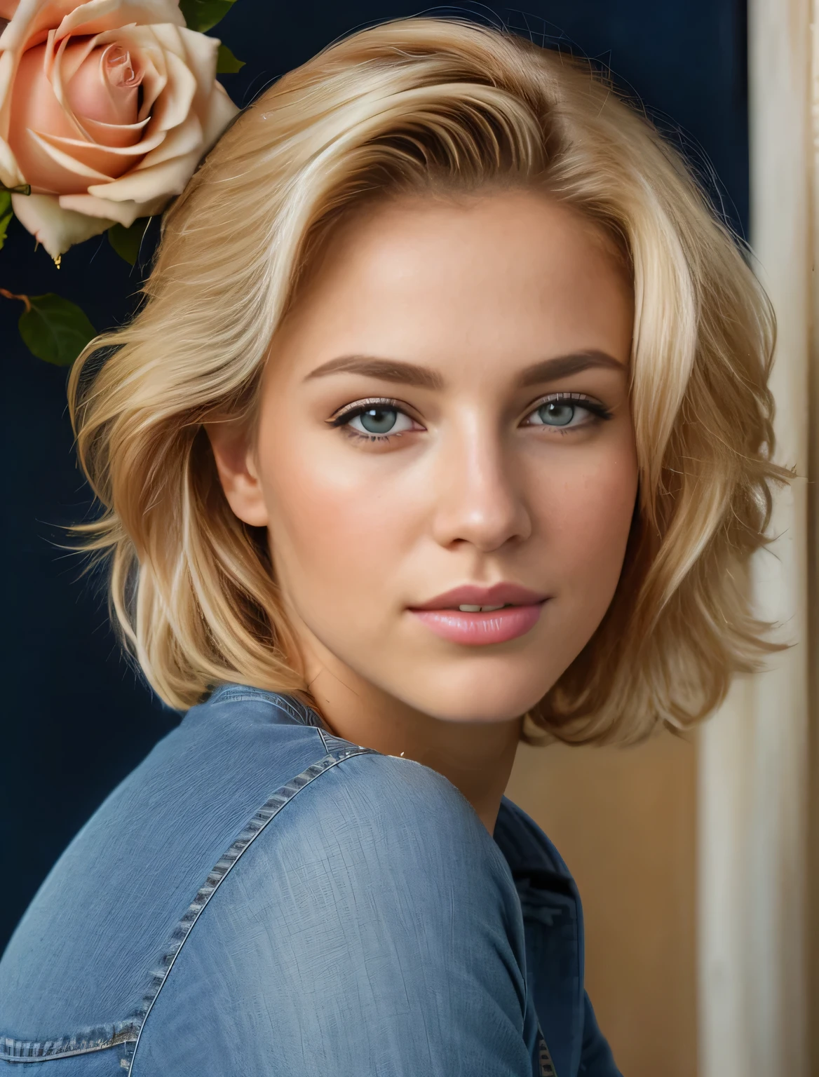 (best qualityer,high resolution:1.2),(realisitic,full body shot shot,photo-realisitic:1.37),sailor uranus (blonde blonde hair),blue denim clothes,beautiful detailed eyes,beautiful detailed lips,pinks,symbolism of love,pastel colours,soft lighting
