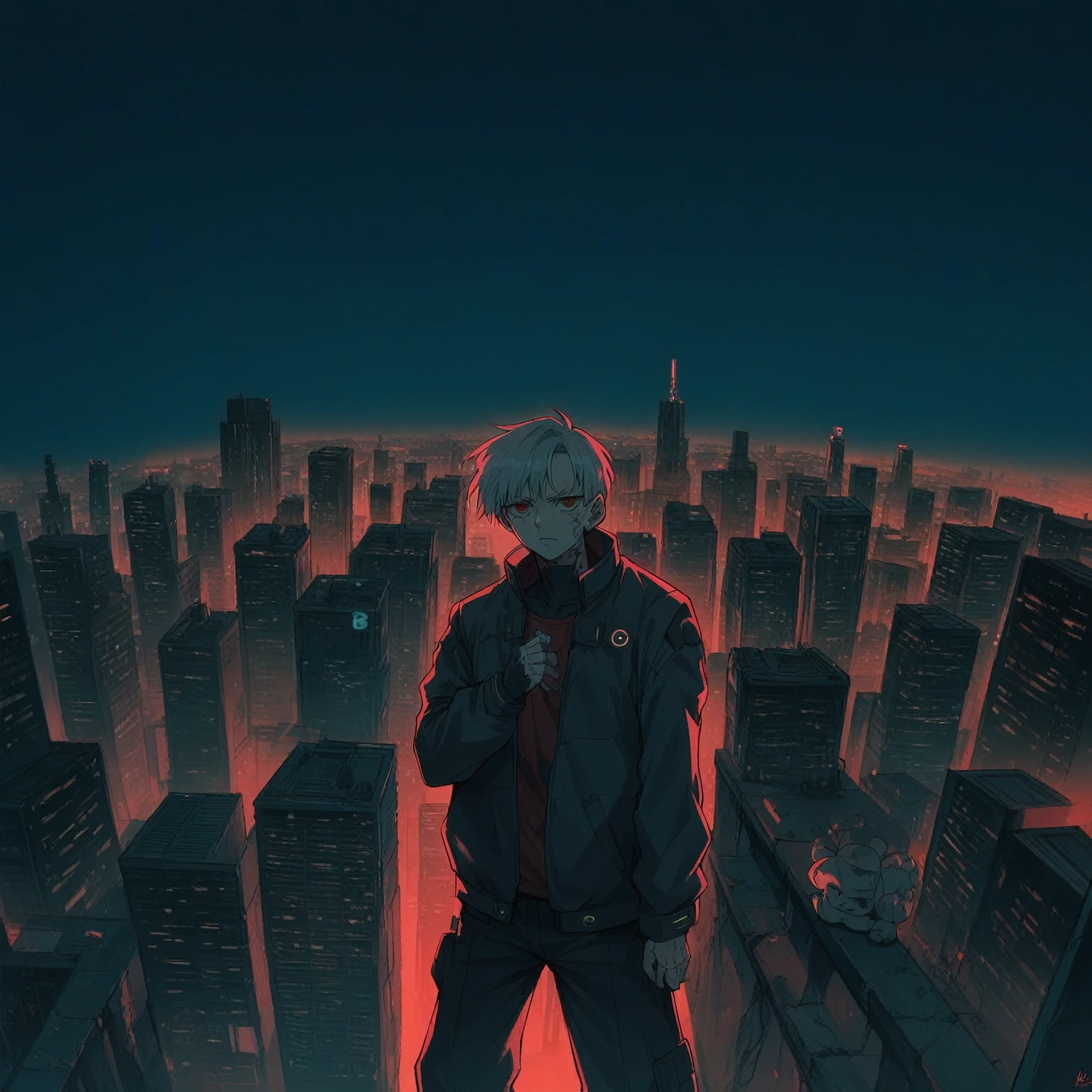 anime character standing on a ledge overlooking a city at night, badass anime 8 k, best anime 4k konachan wallpaper, in front of a sci fi cityscape, digital cyberpunk anime art, in cyberpunk city, ufotable art style, modern cyberpunk anime, anime cyberpunk art, city in the background, anime style cityscape, digital cyberpunk - anime art