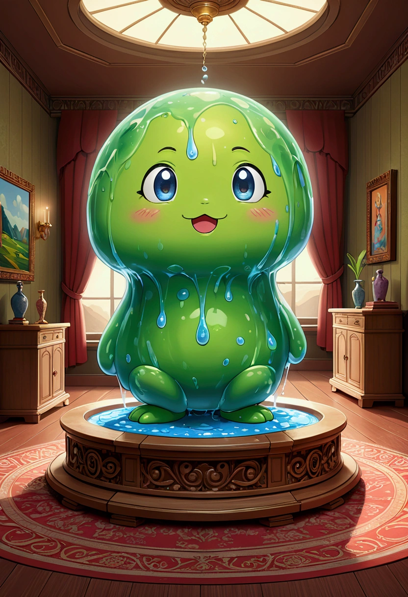 (cute Slime), cartoon style, fantasy art, living room, full body, award-winning, cinematic still, emotional, vignette, dynamic, vivid, (masterpiece, best quality, photorealistic, Professional, perfect composition, very aesthetic, absurdres, ultra-detailed, intricate details:1.3)​