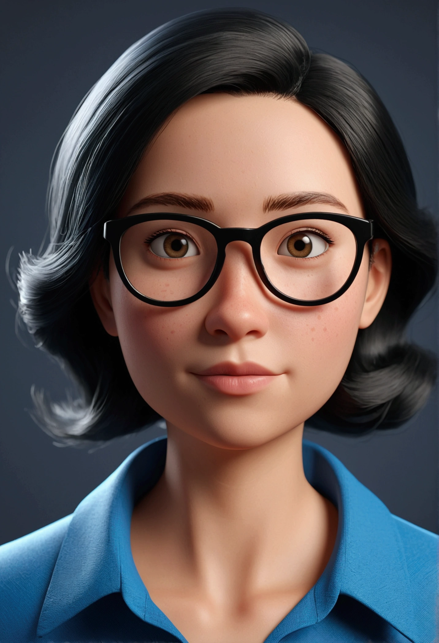 Cartoon character of a woman in black glasses and blue shirt, animation character, stylized character, animation style rendering, 3d stylized, Arnold Maya rendering, Stylized 3D rendering, toon render screenshot, 3d character, 3d character, Stylized 3D rendering, 3D character rendering, cartoon character, Personagem de close up, character posing, (Pixar-style) (master part:1.2) (bokeh) (best qualityer) (skin detailed) (detailed texture) (8k) (Argilla) (cinematic lighting) (sharp focus
