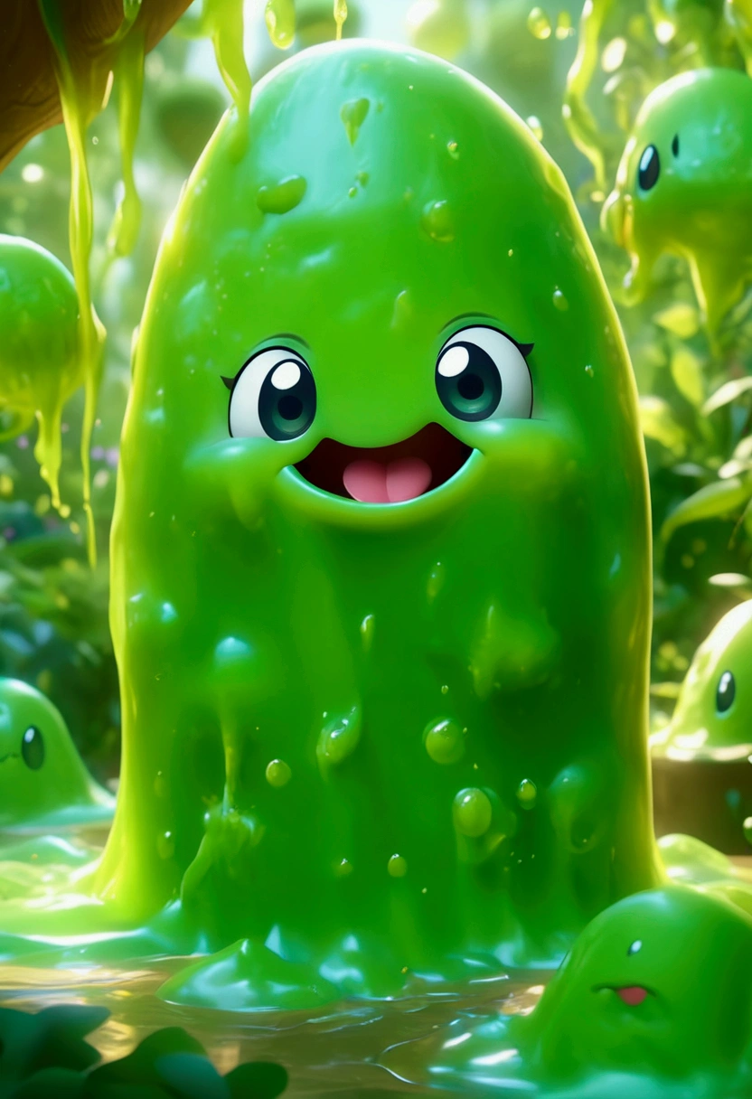 (cute Slime, fantasy creature), fantasy art, an imaginative scene on floating clouds with a dreamy sky in the background, full body, award-winning, cinematic still, emotional, vignette, dynamic, vivid, (masterpiece, best quality, photorealistic, Professional, perfect composition, very aesthetic, absurdres, ultra-detailed, intricate details:1.3)​